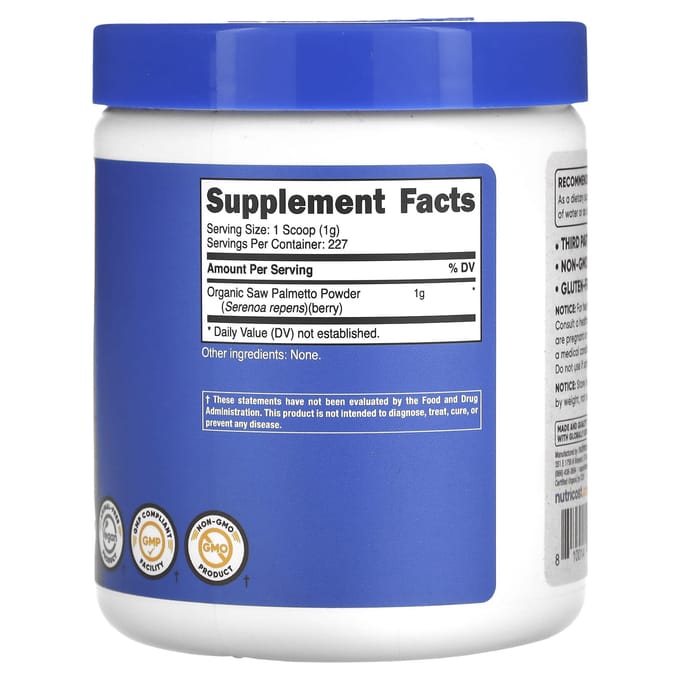 Nutricost, Biologische Zaagpalmetto, Ongezoet, 8 oz (227 gr)