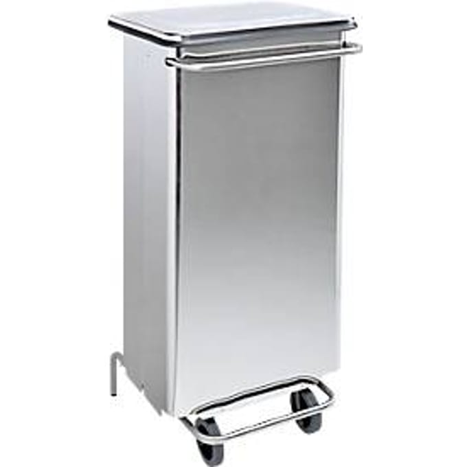 Afvalbak Continox, rvs, 2 rubberen wielen, met pedaal, 110 liter