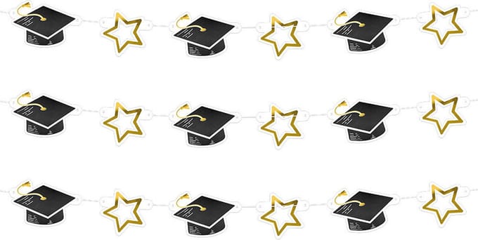 Boland Hangdecoratie slinger geslaagd thema - 3x - zwart/goud - karton - 3 meter - examenfeest versiering