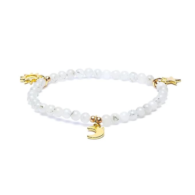 Armband Maansteen Elastisch met Ster/maan/zon-bedels --pakket van 2 stuks - 4 mm - 4mm