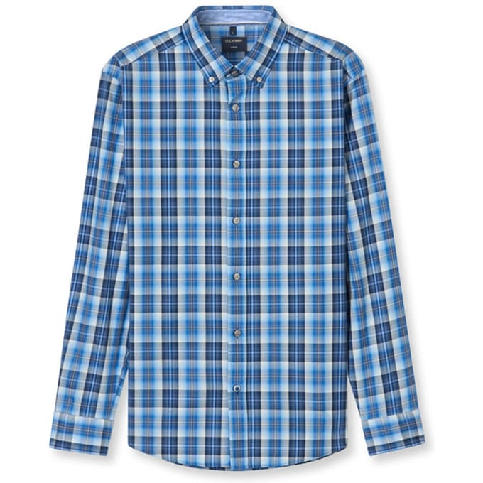 OLYMP Casual Overhemd, Regular Fit, Button-down, Blauw