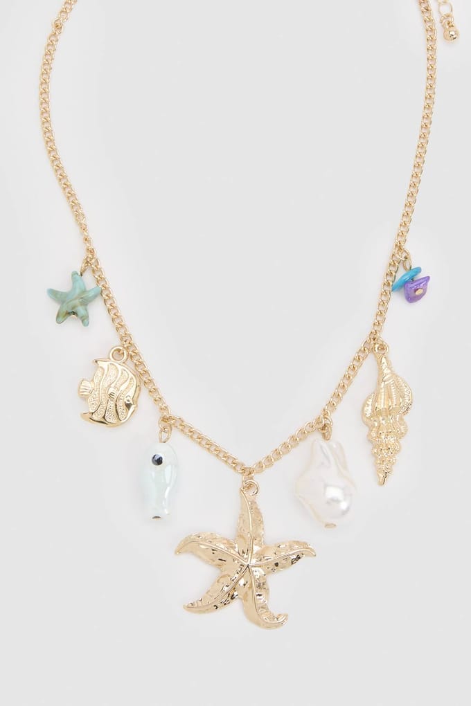 boohoo Dames Statement Oceaan Detail Bedel Ketting | Goud