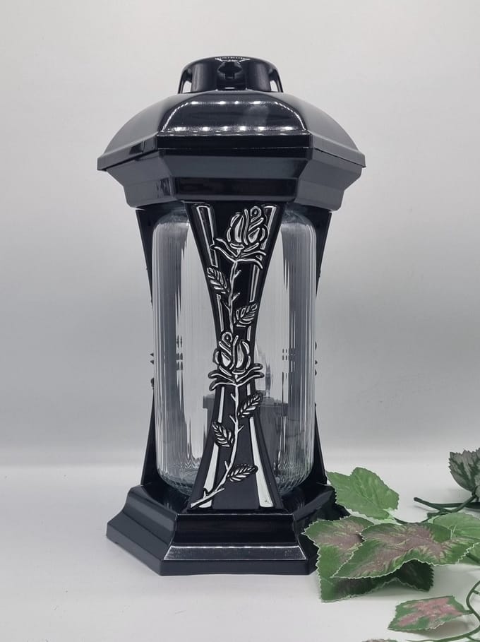 Herdenkingslicht - L-40 - Roos - Lantaren - Zilver - Incl LED wit (Zwart) - Windlicht - Graflicht
