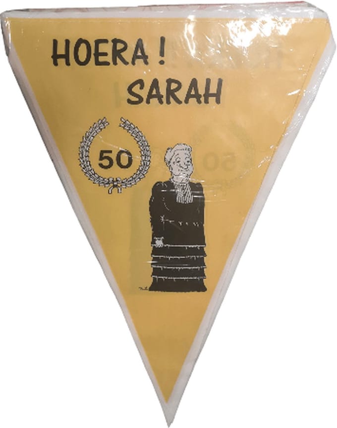 Vlaggenlijn Hoera Sarah 50 geel - 10 meter