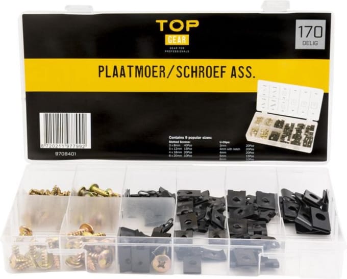 Plaatmoer en schroeven assortimentsdoos 170-delig - TOPGEAR