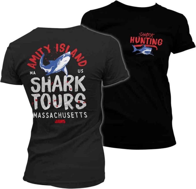 Jaws Dames Tshirt -S- Amity Island Shark Tours Zwart