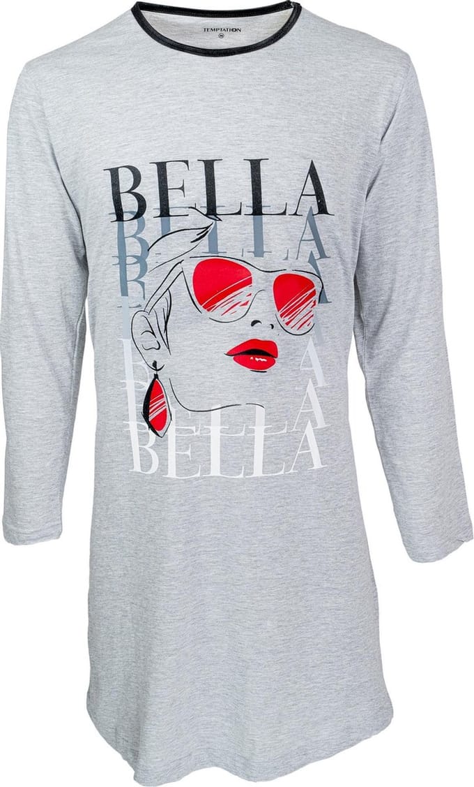 Temptation dames nachthemd - maat S - lange mouw - Bella - grijs