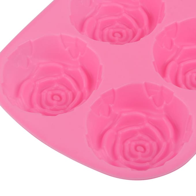 6-delige Rozenvormige Siliconen Pudding Chocolade Taartvorm Magnetron Vriezer Veilig Roze pink