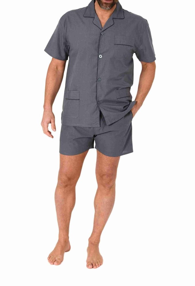 Herenpyjama met korte mouwen geweven om te knopen in elegante look