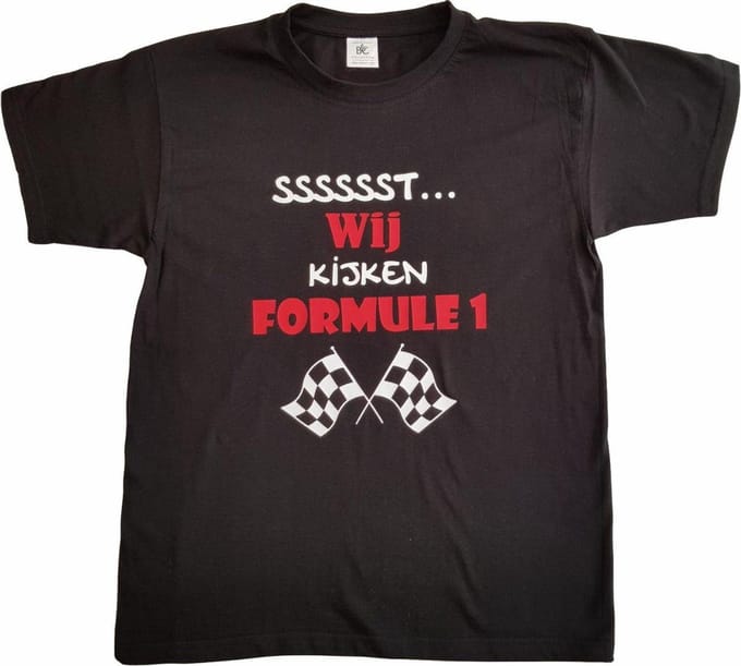 Zwart t-shirt met "Sssssst... Wij kijken Formule 1" - maat M - vaderdag, cadeautje, grappig, geschenk, tekst, medium