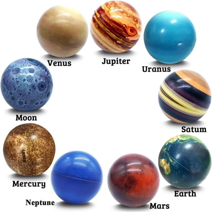 Lot de 10 balles anti-stress planètes du système solaire - Idée cadeau éducative - Cadeau d'anniversaire blue
