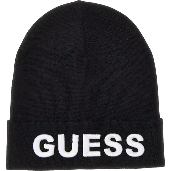 Guess Maxi Logo Knit Beanie Heren Muts - Black/White - Maat M