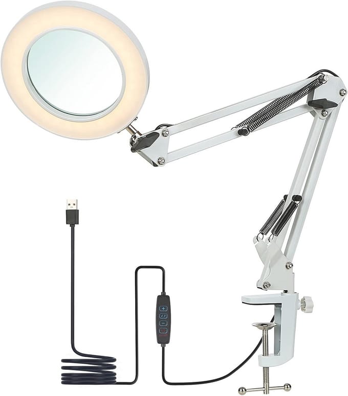 Flexibele LED vergrootlamp met dimbare verlichting en zwenkarm voor precisiewerk