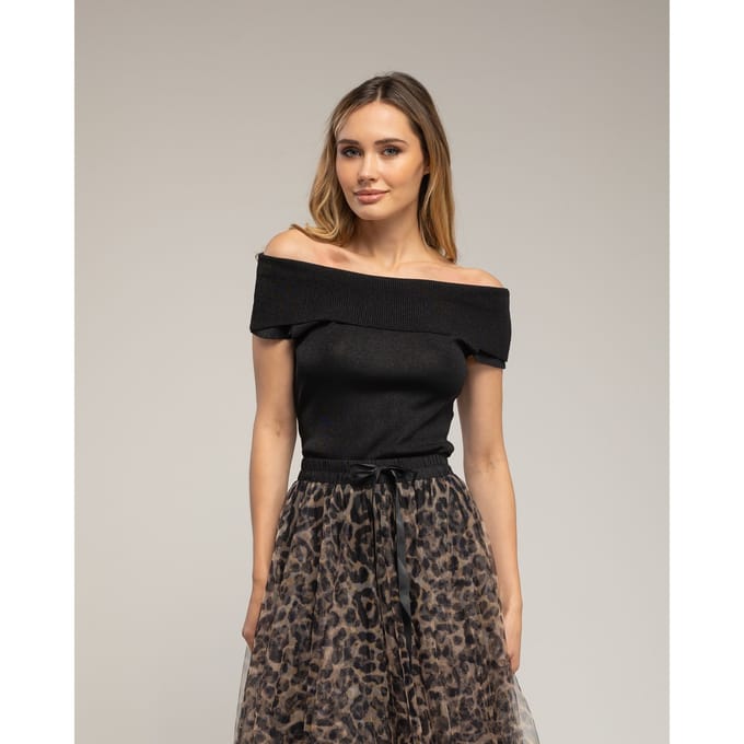 Gebreide top met lurex en een boothals