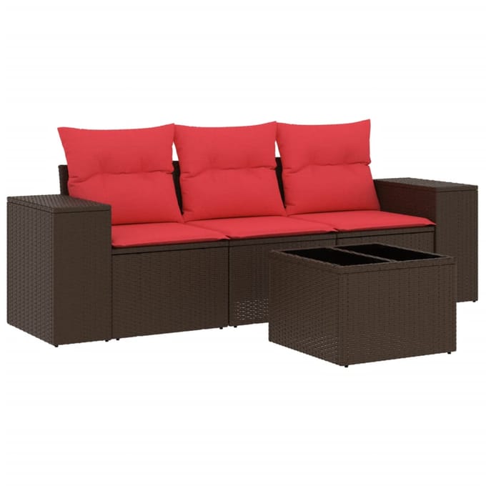 vidaXL - 4-delige - tuinbankset - met - kussens, - bruin - polyrotan