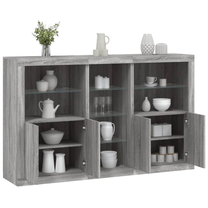 vidaXL - Dressoir - met - LED-verlichting - 162x37x100 - cm - grijs - sonoma - eiken