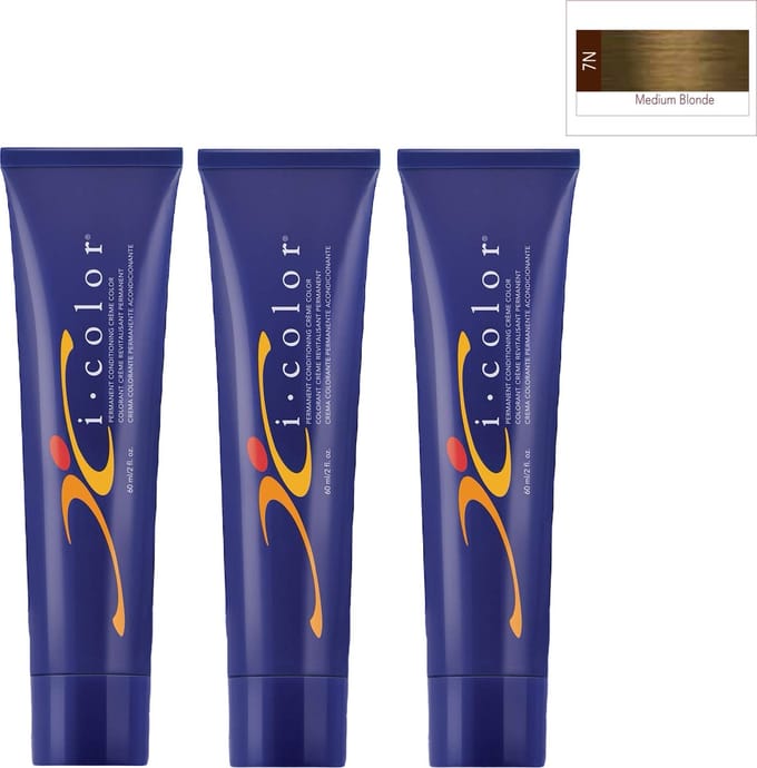 ISO i color Permanent Conditioning Crème Color 60ml 7N Medium Blonde x 3 tubes