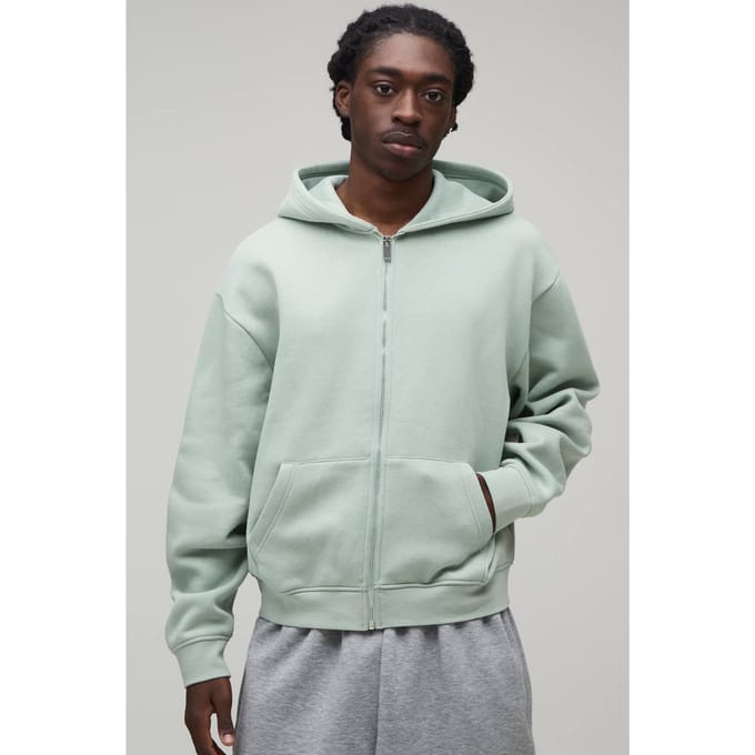 Boxy Zip Through Hoodie | Sage | Size Medium