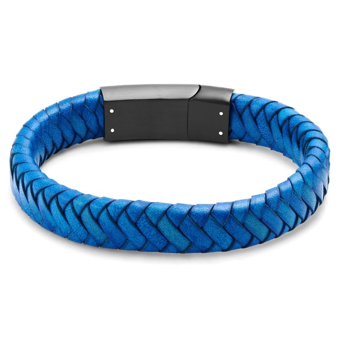 Blauwe Gevlochten Leren Armband