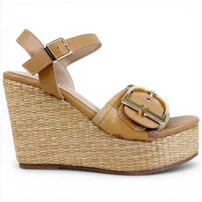 Alviero Martini Eerste Klasse Sandal Zeppa H100 Vrouwen Walnut Maat 37 in Geo Classic Stof
