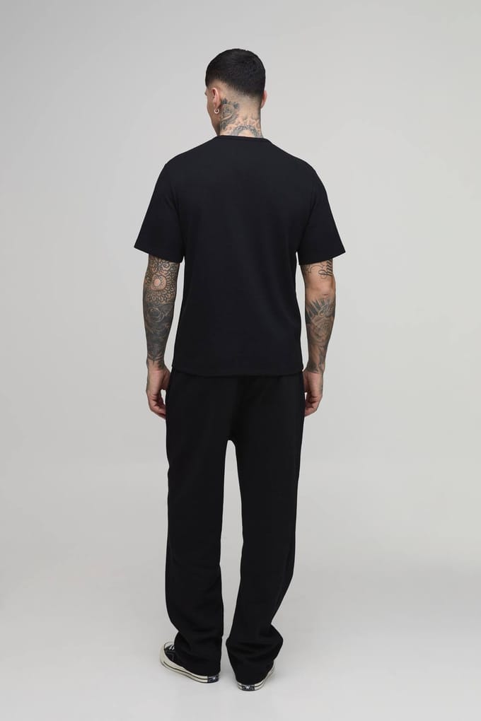 Tall Regular Fit Waffle Henley T-Shirt | Black | Size Small