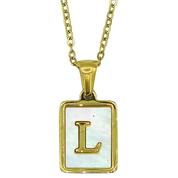 Initiaal Ketting - Letter L in Parelmoer hanger - Premium staal goud