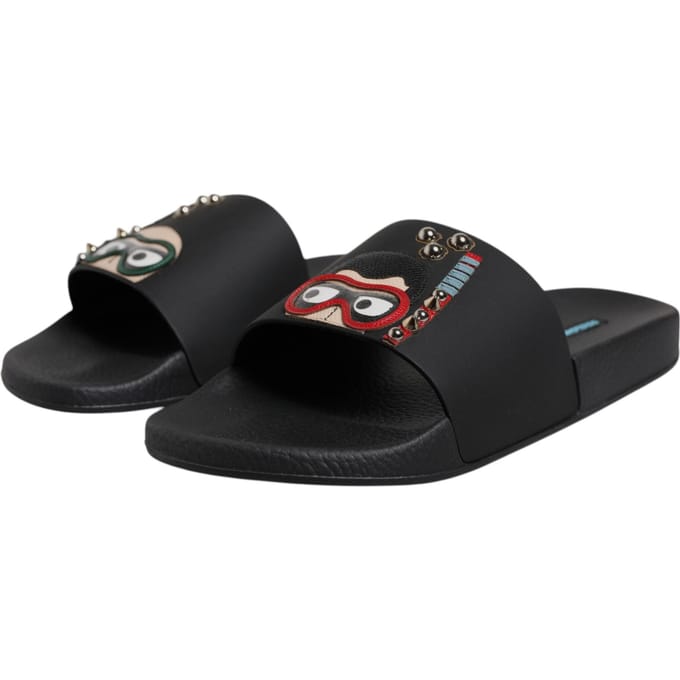 Dolce & Gabbana Zwarte Divers Leren Instapsandalen Strandmode Schoenen