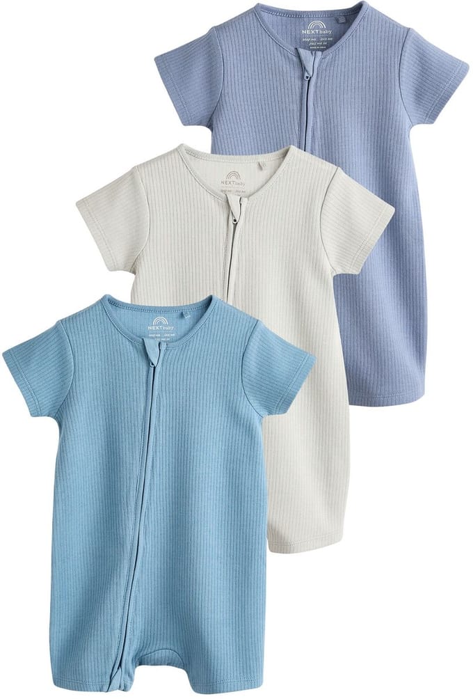 Next - Jongens - Set van 3 babyrompertjes met tweewegritssluiting, 100% katoen - Blauw