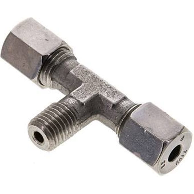 6S & M12x1.5 (con) RVS T-stuk Snijringkoppeling Buitendraad 630bar ISO 8434-1