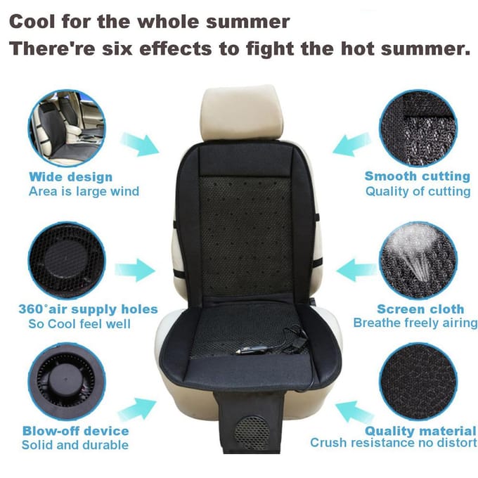 12V Koel Auto Stoelkussen Zomer Ademend Ventilatorkussen Koel Kussen zwart