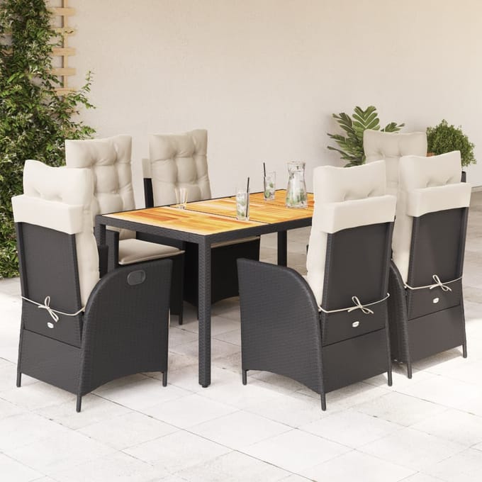 vidaXL - 7-delige - Tuinset - met - kussens - poly - rattan - zwart