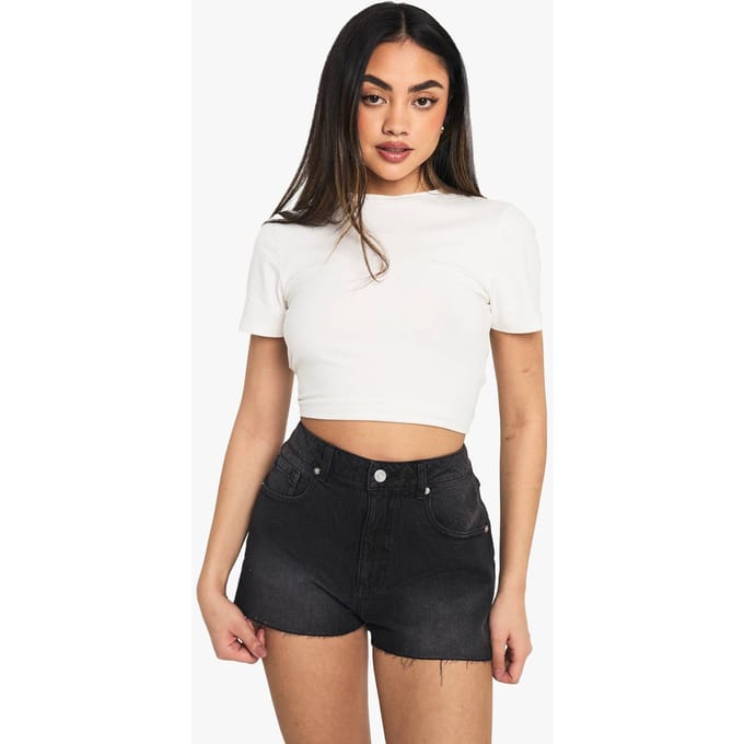 boohoo Dames Denim Mini Short | Washed Black | Maat: 34
