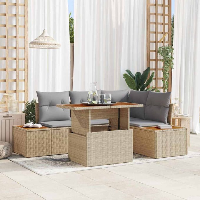 vidaXL Tuin Eettafel Set met kussen 5 pcs Beige en Grijs