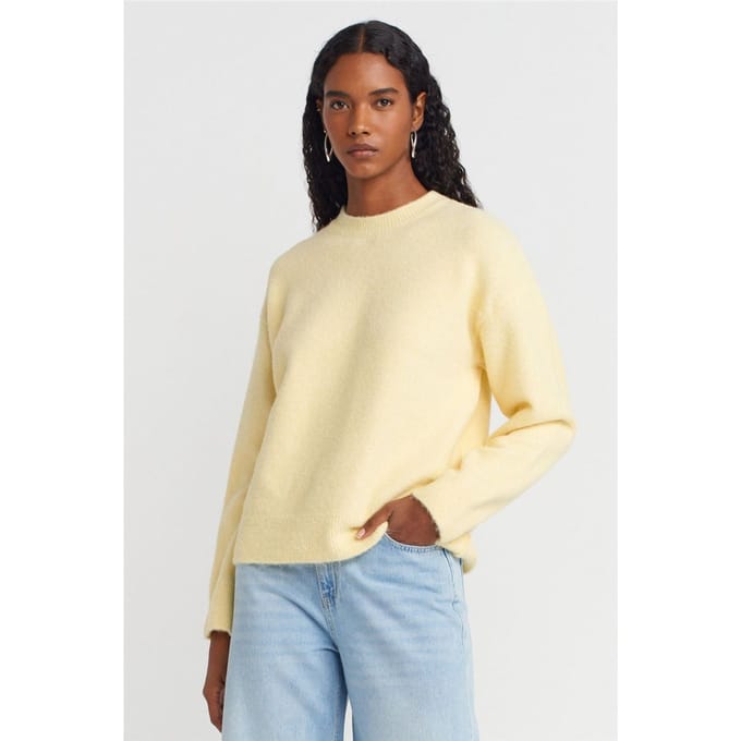 Dames Effen Crew Neck Geribbeld Trui