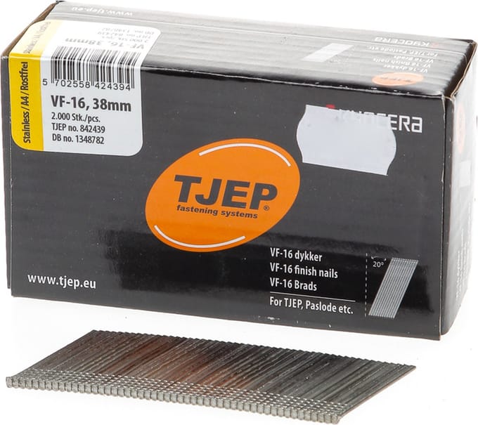 Brad 16G 1.6mm l=38mm schuin 20° RVS (2000)