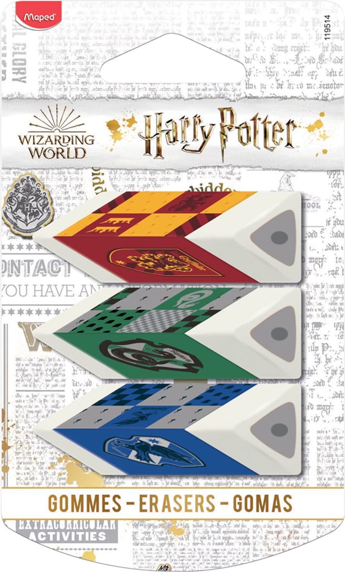 Maped kunststof-vlakgum Pyramide HARRY POTTER, 3 stuks in blister, wit
