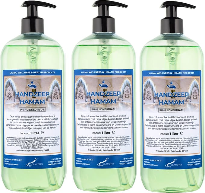 Handzeep Hamam 1 liter - met gratis pomp - set van 3 stuks
