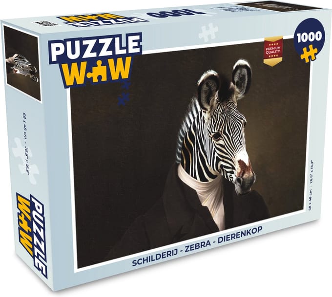 Puzzel Schilderij - Zebra - Dierenkop - Legpuzzel - Puzzel 1000 stukjes volwassenen