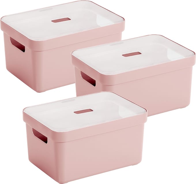 Sunware Sigma Home opbergbox 13L - Set van 3 - Roze/Transparant