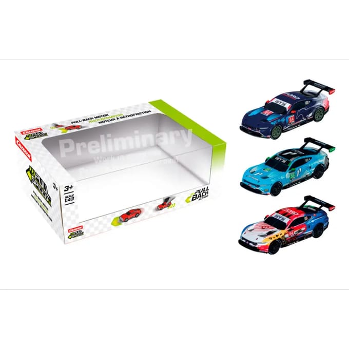 Carrera Speelgoedvoertuig Auto - Pull and Speed - Ford Mustang GT3 - Pull-Back Auto - Terugtrekauto - 1:43 - 3 Stuks