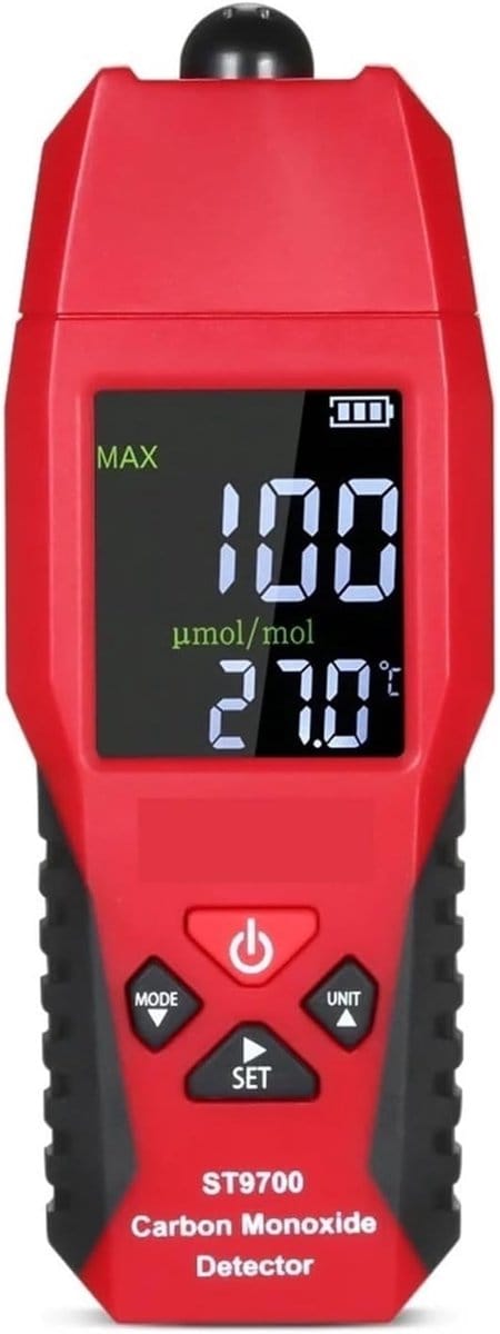 Luchtkwaliteitstester - CO meter - Veiligheid controleren - Luids en lichtalarm - Compact formaat - Rood