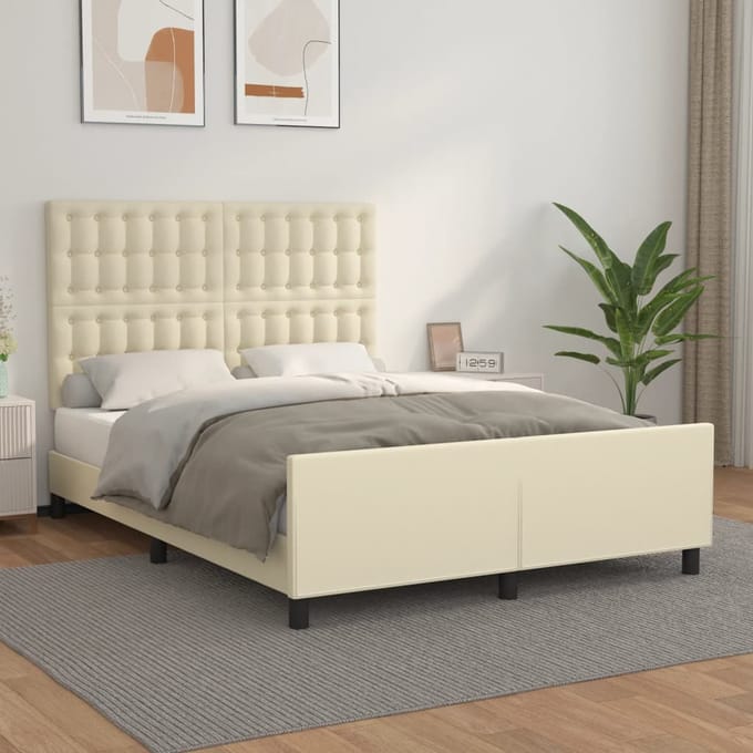vidaXL - Bedframe - met - hoofdbord - kunstleer - crèmekleurig - 140x200 - cm