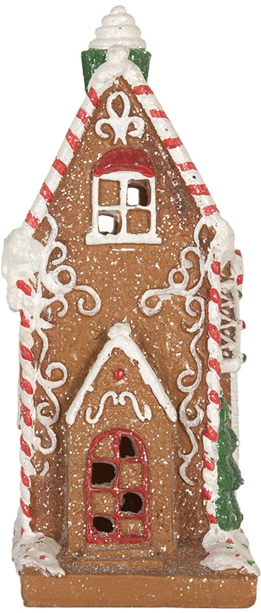 Clayre & Eef Gingerbread house met LED 15x9x20 cm Bruin Kunststof