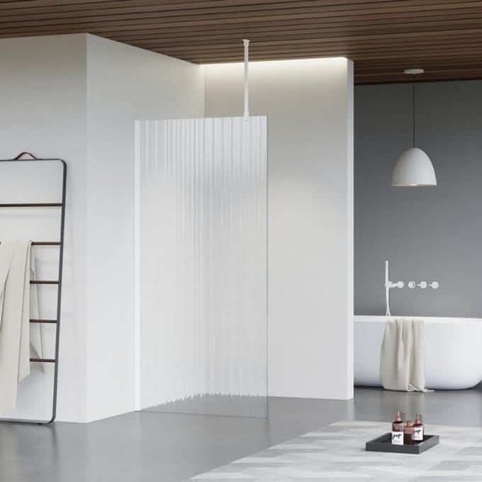 FugaFlow Eccelente Vetro inloopdouche badkamer - 100x200cm - ribbelglas - plafondarm - mat wit