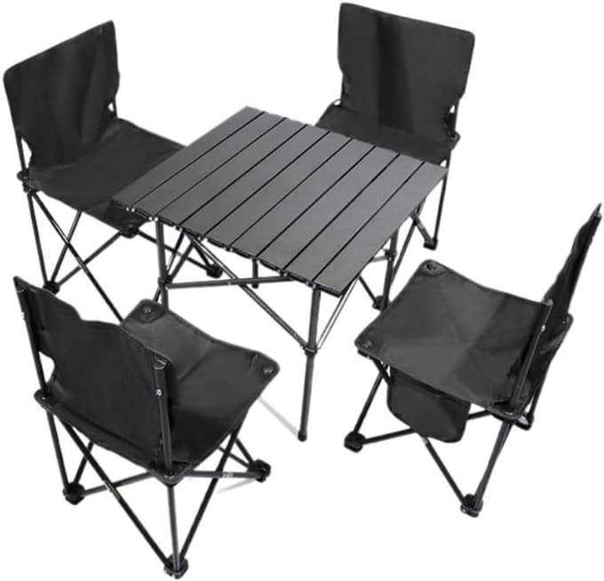 Opvouwbare Tafel Stoelen - Kampeer Set - Buiten Activiteiten - Lichtgewicht Compact - Set van 4 - Geel