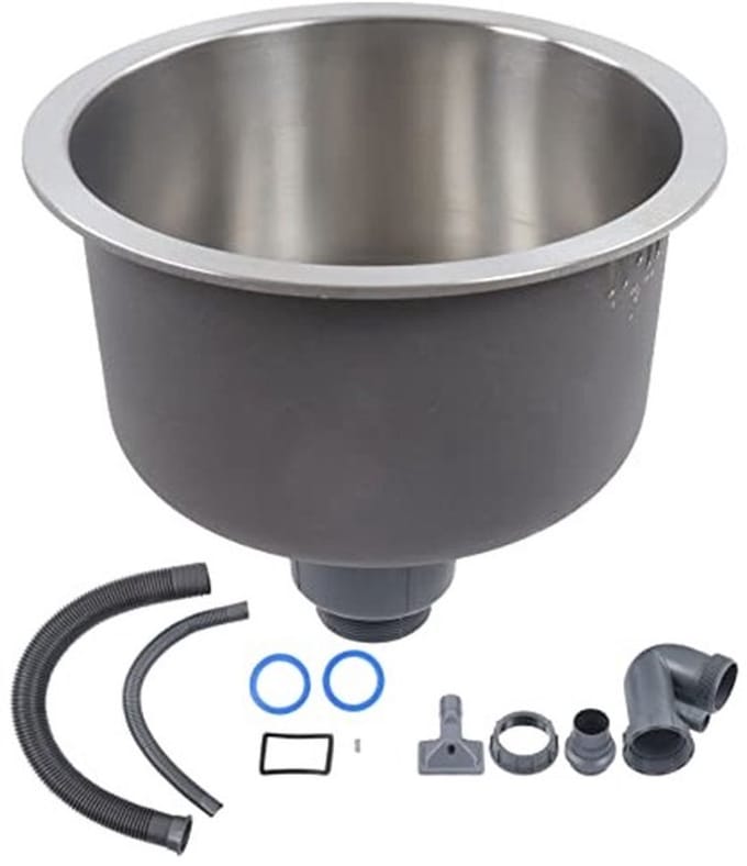 Dailygoody - Mini Ronde Rvs Spoelbak - Afvoer en Zeeffunctie - 30 cm