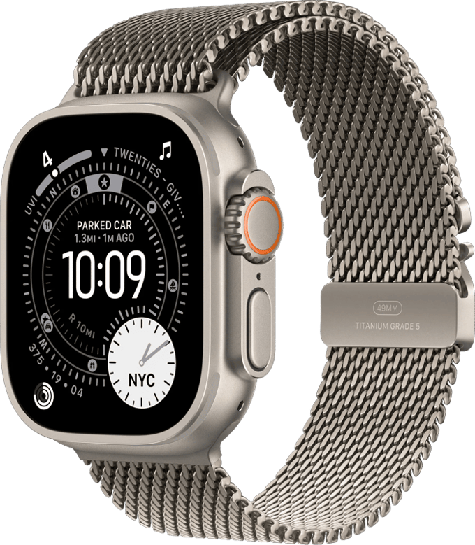 Apple Watch Ultra 3 Cellular 49mm Natural Titanium Case with Natural Titanium Milanese Loop - Small
