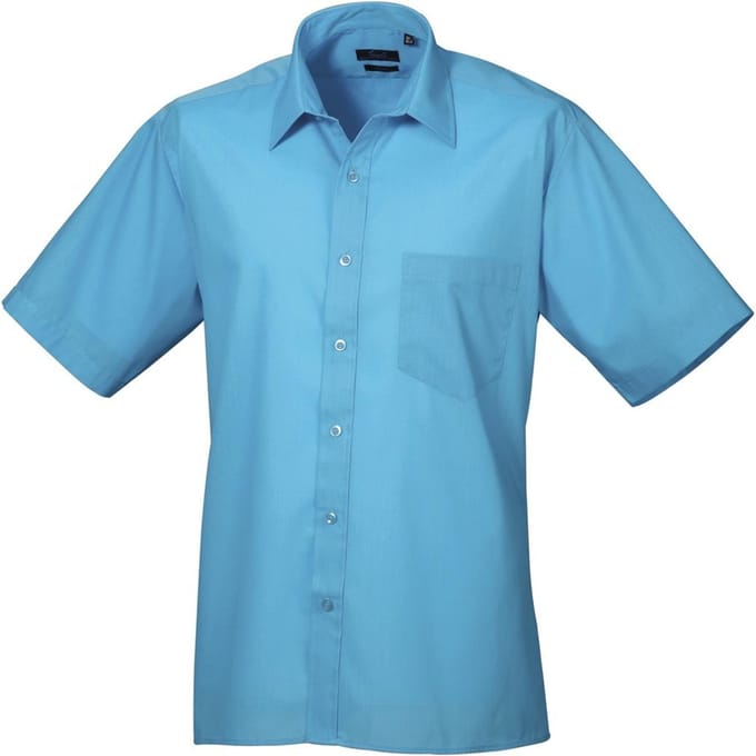 Premier formeel poplin effen werkoverhemd met korte mouwen voor heren 21 turquoise