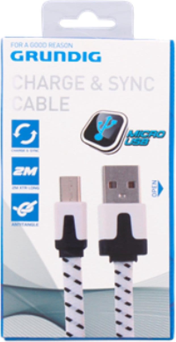 Grundig micro-USB datakabel 2m Wit | micro USB | Anti Wirwar