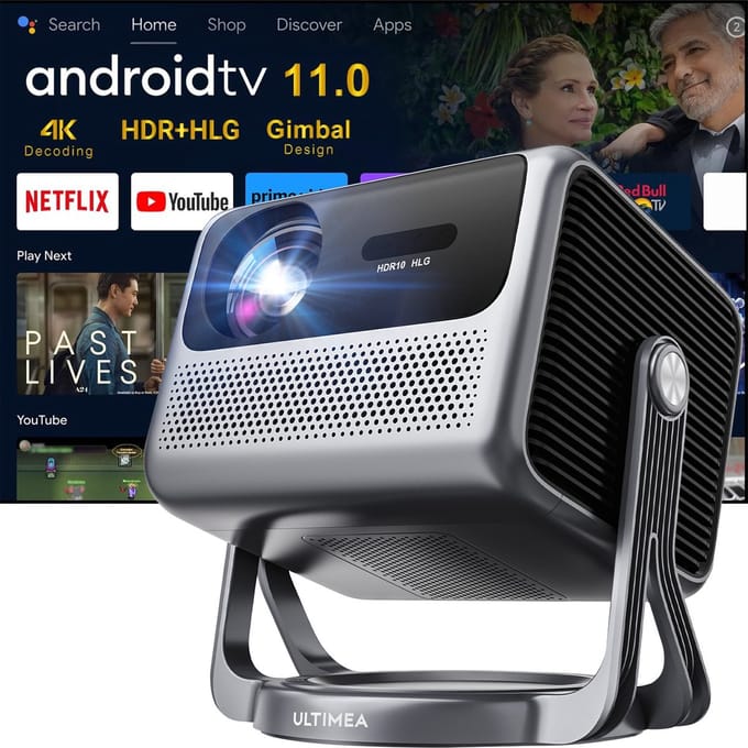 ULTIMEA Smart Beamer met Android TV 11.0 en Netflix, 900 ANSI HDR HLG, 90° Gimbal